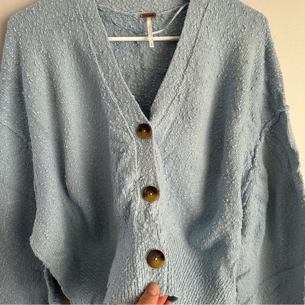 Free People Found My Friend Cardi Aqua Haze size small S oversized cardigan - Picture 2 of 7